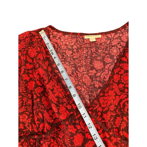 Knox Rose Red Metallic Floral Long Sleeve Deep V-Neck‎ Peasant Top Size XL - Picture 10 of 11